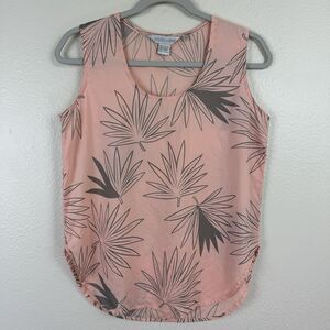 Vintage Paula Saker Tropical Palm Print Sleeveless Blouse Tank Top Peach Gray 4